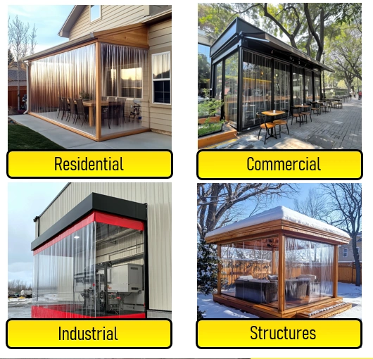 vinyl custom outdoor curtains clear and opaque
