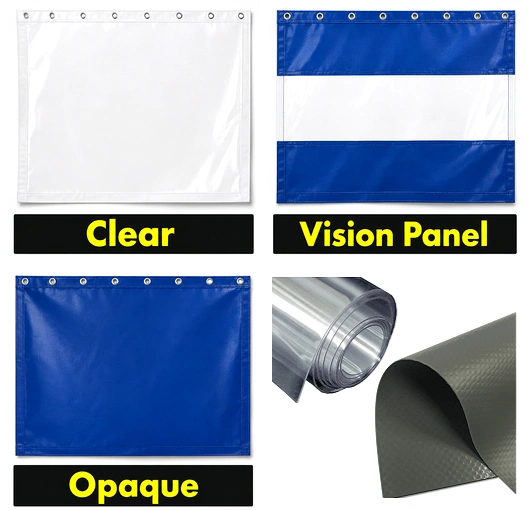 Available color options for industrial tarp panels supplied by AKON Curtains for use in commercial and industrial applications.