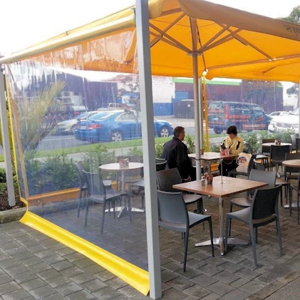 outdoor vinyl curtain with clear tarp panel