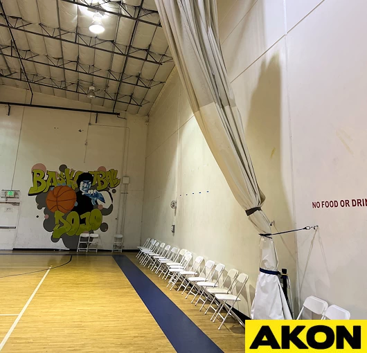 gym curtains walk draw