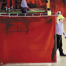 CS500 pull out retractable welding curtain with cable support system for separating welding areas