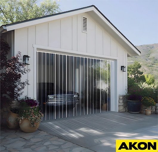 Clear strip vinyl panels for garage doors allow light and access by AKON