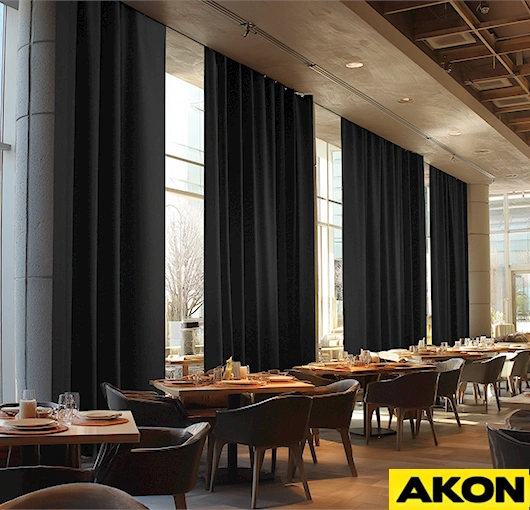 Large fabric commercial blackout curtains provide privacy and light control by AKON