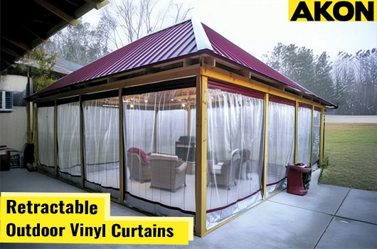 retractable-outdoor-vinyl-curtains Retractable outdoor curtains made of durable materials by AKON