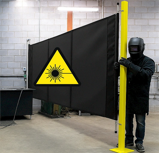 Retractable welding screens with posts for safety and workspace protection by AKON