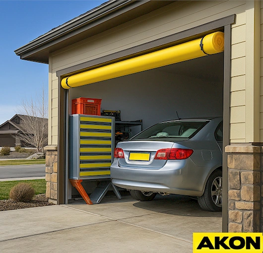 Roll-up vinyl curtain door for garages offers easy access and protection by AKON