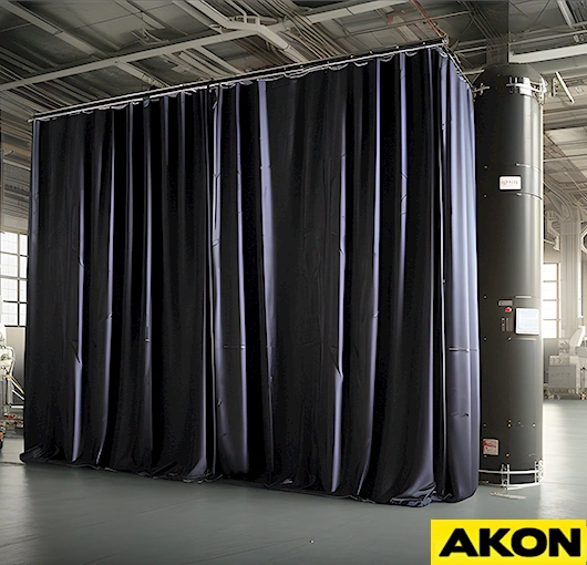 AKON Retractable vinyl blackout drape curtains for versatile industrial light control