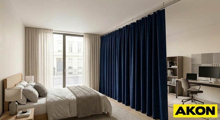 Custom Noise reduction curtain for a large bedroom.