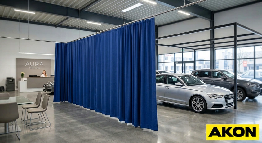 Noise-Reducing Fabric Curtains for a car dealership