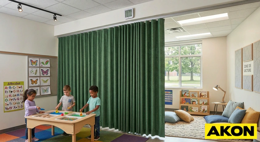 Noise reduction curtain for a classroom.