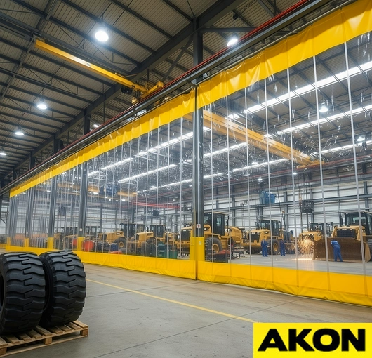 Warehouse partition curtains yellow heavy equipment facility resized