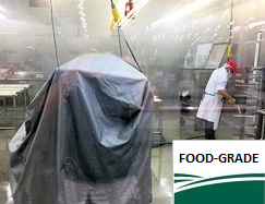 Custom food grade covers used to protect equipment or work areas in a commercial food processing facility.