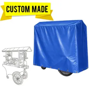 UV-resistant vinyl cover protecting an outdoor coffee cart from sun and weather exposure.